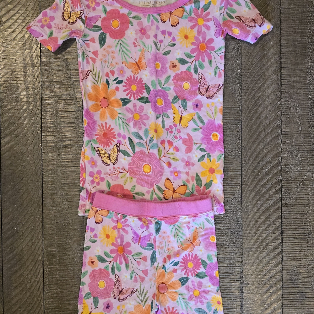 Little Sleepies Pink and Orange Floral Butterfly Pajama Set